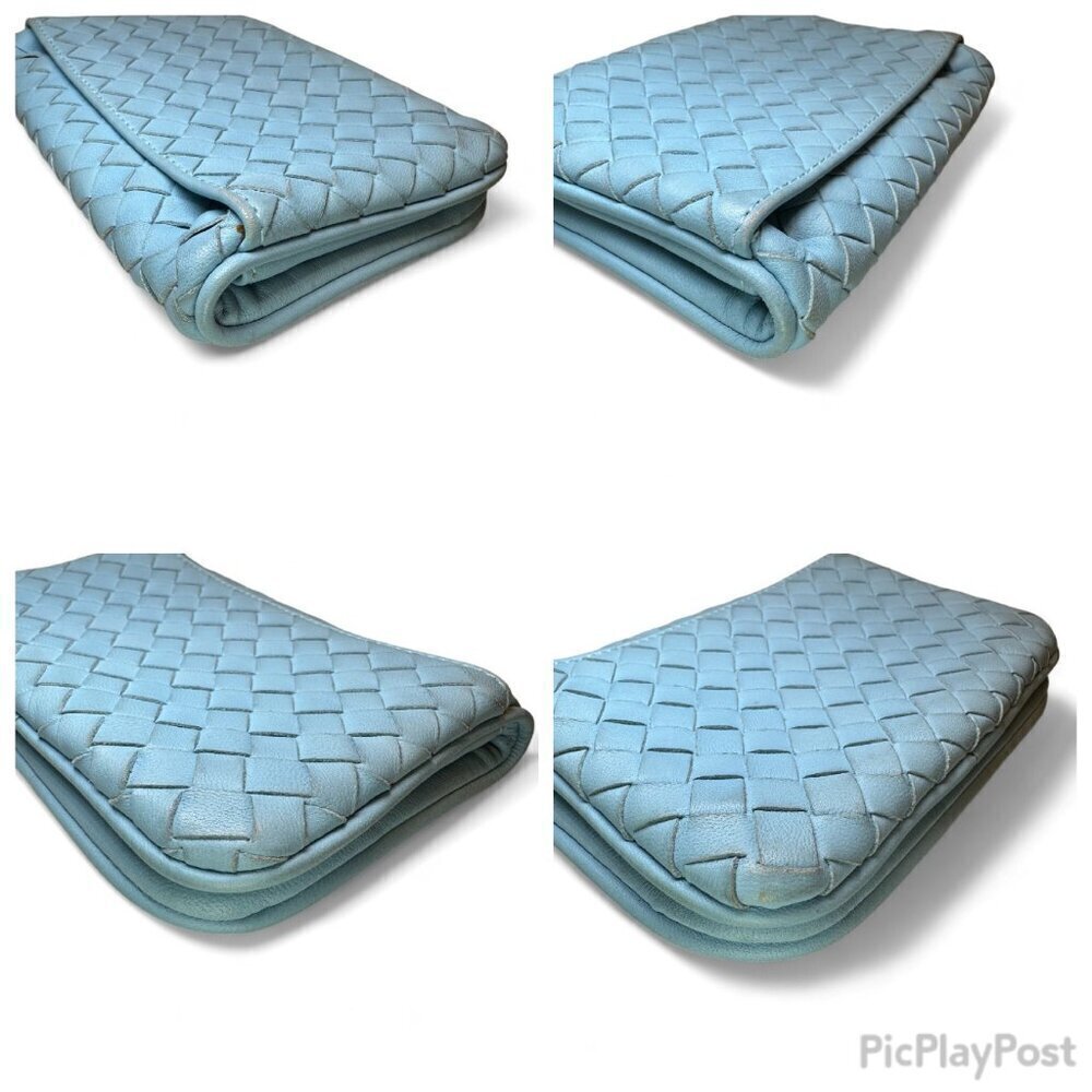 Bottega Veneta Intrecciato Leather Compact Bi-Fold Wallet - Light Blue - Picture 9 of 16
